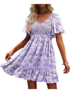 Floral Smocked V-Neck Summer Dress for Women - Casual, Lightweight, Perfect for